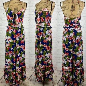 Gianni Bini Floral Halter Style Ruffle Wide Led Jumpsuit